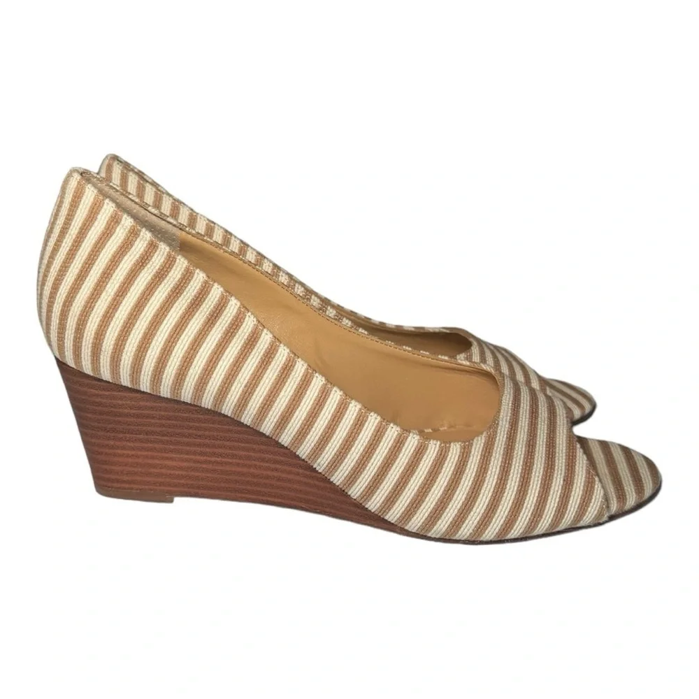 TALBOTS Royce Striped Wedge Peep Toe Sandal 9
